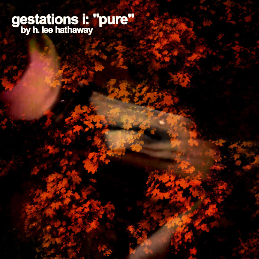 cover for gestations i: pure, depicting a ghostly abstraction over a maple tree's red leaves.